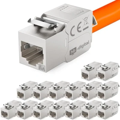 Image de hb digital 16x CAT 6A Keystone Module Jack Certifié GHMT 500 MHz 10Gbits optimal pour Cat6a cat6 STP Connecteur femelle Câble Réseau encastré panneau de brassage pose