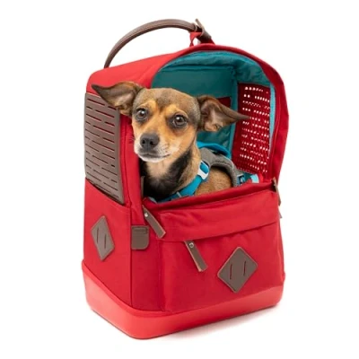 Image de Sac à Dos de Transport pour Chien et Chat Kurgo Nomad, Attache sécurité intérieure, Fond étanche, Double poignées Transport, Animaux jusqu&#039;à 6.8 kg Rouge