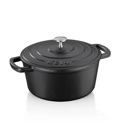Image de kela 12471 Cocotte en Fonte émaillée Ronde avec Couvercle, Bonne Conservation de la Chaleur, Compatible induction, 4 L, Noir, Calido