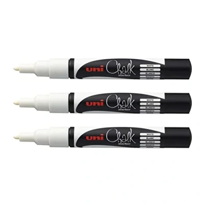 Image de UNI BALL Lot de 3 Marqueurs craie pointe conique fine CHALK Marker PWE3MS 0,9 1,3mm blanc