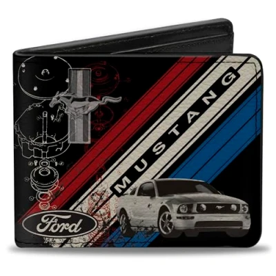 Image de Buckle Down Homme Wallet Mustang Tri bar Logo/Diagonal Stripe/Blueprint Black/ Portefeuille 2 volets, Multicolore, Taille unique EU