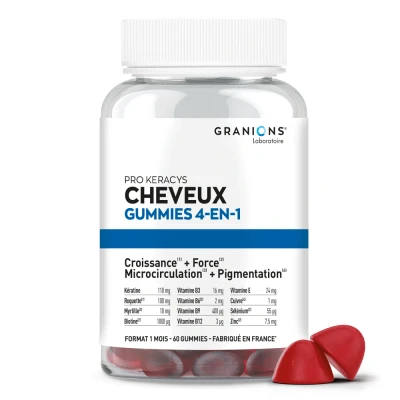 Image de Gummies Pousse Cheveux GRANIONS PRO KERACYS, Complement Alimentaire Biotine Zinc, Vitamine B12, B9, Keratine Force + Pigmentation 60