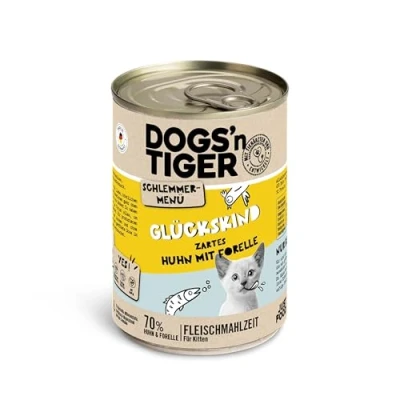 Image de Dogs&#039;n Tiger Menu de gourmandise pour Chatons, Poulet et Truite juteux sans céréales, Sucre ajouté, conservateurs artificiels, tolérance optimale, 400 g (Lot 6)