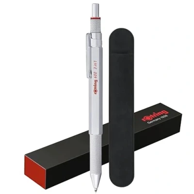 Image de rOtring 600 stylos et porte mines multicolores 3 en 1 Pointes de stylo à bille noir rouge pointe crayon mécanique (0,5 mm) Étui velours
