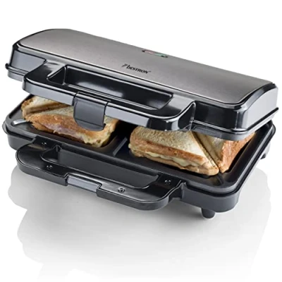 Image de Bestron appareil croque monsieur, appareils à sandwich antiadhésif pour deux sandwichs, avec réglage automatique de la température &amp; indicateur disponibilité, Couleur: Gris