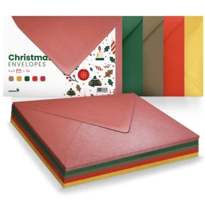 Image de Netuno 25 enveloppes à motif Noël B6 125x175 mm set d&#039;enveloppes multicolores colorées décoratives pour invitations cartes de voeux anniversaires fêtes mariage cadeaux