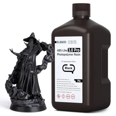 Image de ELEGOO ABS Like 3.0 Pro Résin, Noir 2000g, Résine d&#039;Impression 3D Améliorée pour une Meilleure Résistance à la Chaleur et aux Rayures, Compatible avec Plupart des Imprimantes LCD/DLP/MSLA
