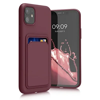 Image de kwmobile Housse Compatible avec Apple iPhone 11 Coque de téléphone Compartiment Carte en Silicone Rouge Fauve