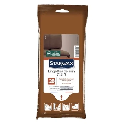 Image de STARWAX Lingettes de Soin Cuir Nettoie en Douceur et Ravive A la Lanoline Anti Dessèchement Sans Solvant Fabriqué France 18