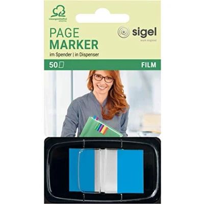 Image de SIGEL Hn492 Marque Pages Adhésifs en Papier Film Transparent, Distributeur Z, 50 Feuilles de 4,3 X 2,5 cm, Color Tip Bleu