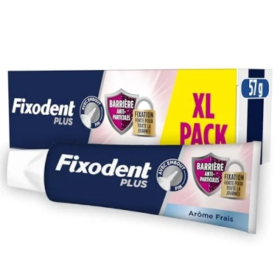 Image de Fixodent Crème Adhésive Plus Barrière Anti Particules, Pour Prothèses Totales Et Partielles, Goût Neutre, Tenue Confort Tout Au Long De La Journée, Arome Frais