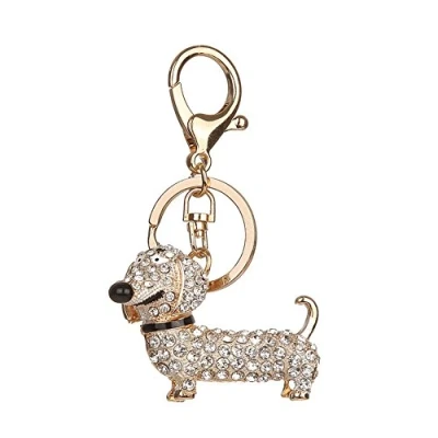 Image de Porte clés en alliage et strass forme de teckel mignon pour sac voiture, blanc, Taille unique, Chaîne,