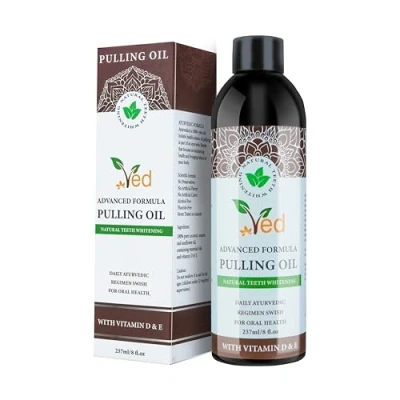 Image de Rince bouche à l&#039;huile de noix coco avec grattoir langue, vitamines D et E pour le blanchiment des dents, une haleine fraîche, dents gencives plus saines, sans alcool, 237 ml.