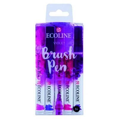 Image de Ecoline Brush Pen Set de 5 Marqueurs pointe feutre Teintes violet à dégrader pour lettering, dessin &amp; journaling