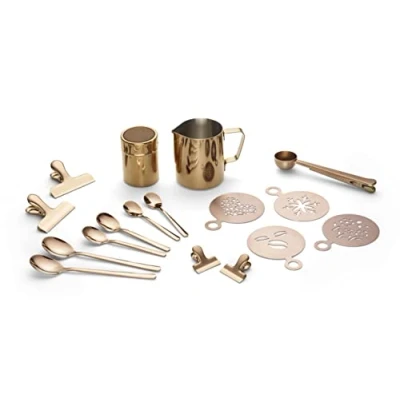 Image de ECHTWERK Lot de 23 pots en mousse lait 350 ml pour cacao, 4 x expresso, cappuccino, cuillères à latte macchiato, clips café, pinces EW BA 3502K