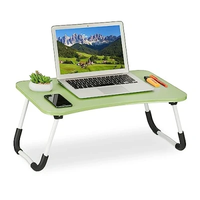 Image de Relaxdays Table de lit, Tablette canapé, HxLxP : 26x63x40 cm, Support Pliable pour Ordinateur Portable, MDF et Fer, Vert