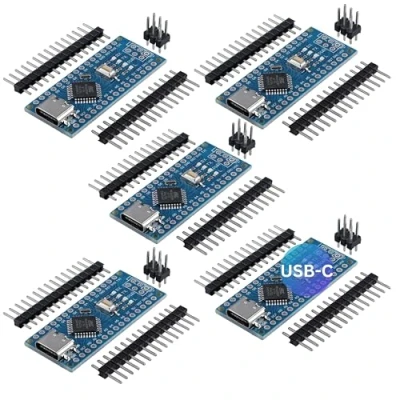 Image de AZDelivery Lot de 5 cartes AZ Nano V3 avec connecteur USB C Atmega CH340 Chip Atmega328 Compatible Arduino, Arduino Pro Micro et E book inclus