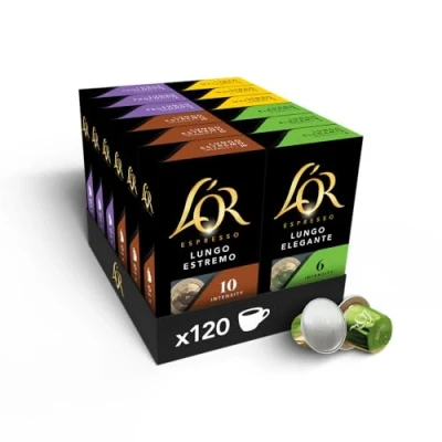 Image de L&#039;OR Espresso Assortiment de Lungos 120 capsules café 4 variétés compatibles Nespresso®* (lot 10 x 12)