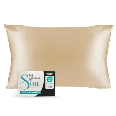Image de Dreamzie Taie d&#039;oreiller en Soie Naturelle 40x80 100% Mûrier 19 Mommes Certifiée Oeko TEX Bienfaits Cheveux et Peau Anti Âge Taupe
