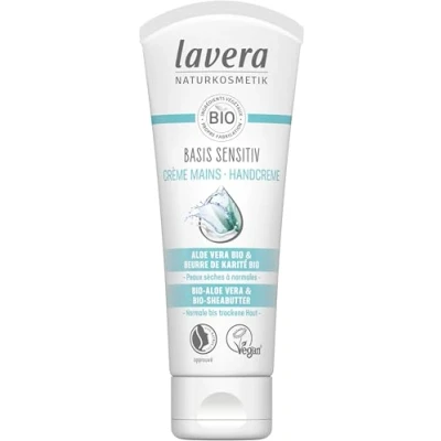 Image de lavera basis sensitiv crème pour les mains à l&#039;aloe vera bio &amp; beurre de karité soin intensif ongles absorption rapide hydratation souples douces vegan (1 x 75 ml)
