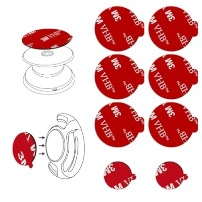 Image de VOLPORT 6 pièces Tampon adhésif de remplacement 3M pour support poignée pliable, autocollants double face base extensible téléphone, ruban VHB extra résistant voiture mobile