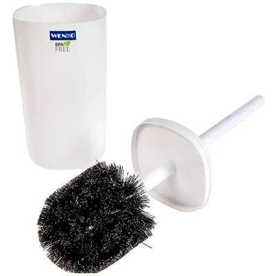 Image de WENKO Ensemble WC Davos, avec Brosse et tête de remplaçable, Accessoire Salle Bain au Design Clean Chic Tendance, Exempt BPA, Ø 9,5 x 35 cm, Blanc Mat