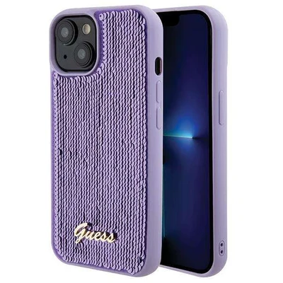 Image de Étui Guess pour iPhone 15 6.1 violet étui rigide Sequin Script Metal Neuf