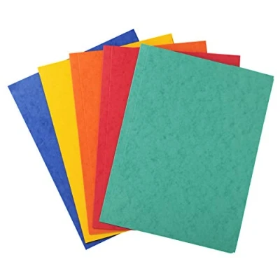 Image de Exacompta Réf. 56400E Paquet de 10 chemises simples sans élastique avec 3 rabats en carte lustrée 390 g/m² certifiées FSC dimensions 24 x 32 cm pour format A4 5 couleurs assorties