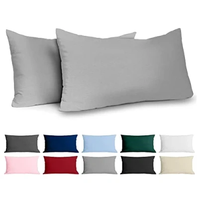 Image de Dreamzie Taie Oreiller 50x80 Coton Renforcé (Set de 2) Gris Clair Tissage serré 57 Fils/cm² 50 x 80 cm Certifié Oeko Tex