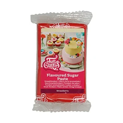 Image de FunCakes Pâte à Sucre Aromatisée Fraises: goût délicieux, texture lisse, couleur rouge assortie, parfait pour les gâteaux, cupcakes et biscuits. halal, casher sans gluten. 250 g