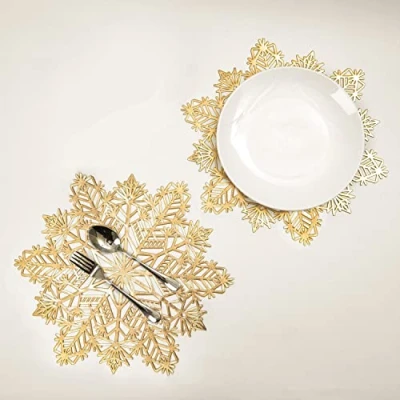 Image de Snowkingdom Lot de 12 sets table ronds en vinyle métallisé laminé doré 38,1 cm diamètre Décorations pour fêtes et Noël