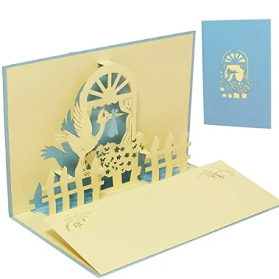 Image de LINPopUp®, POP UP 3D carte de vœux naissance cigogne pour un garçon bleu clair, N101