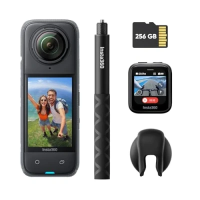 Image de Insta360 X4 Pack GPS Caméra d&#039;action 360 8K étanche, vidéo Grand Angle 4K, Perche à Selfie Invisible, protège objectifs Amovibles, 135 Min d&#039;autonomie, édition IA, stabilisation