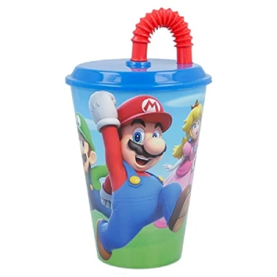 Image de ALMACENESADAN 2711; Gobelet avec tige Super Mario ; Produit en plastique réutilisable; Sans BPA Capacité 430 ml