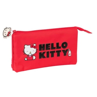 Image de safta Hello Kitty Iconic Trousse Triple, pour Enfant, idéale Les Enfants d&#039;âge Scolaire, Confortable et Polyvalente, qualité résistance, 22 x 3 12 cm, Rouge, Blanc, M, Décontracté