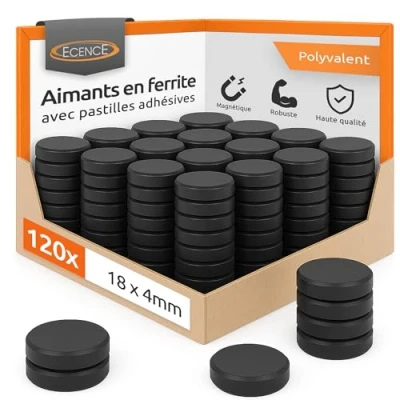 Image de ECENCE aimants pour frigo 120 pièces, en ferrite Tableau magnétique, puissants, Petits D18x4mm inclus des points adhésifs