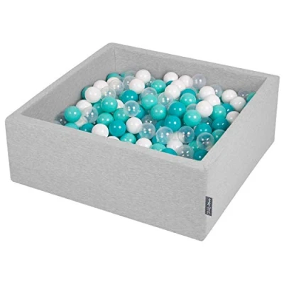 Image de KiddyMoon Piscine À Balles pour Bébé Carré 90X30cm/200 7Cm Fosses Boules Jouet Enfant, Gris Clair:Turquoise Clair/Blanc/Transparent/Turq.