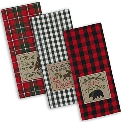 Image de DII 100% Coton, Lavable en Machine, au Quotidien de Cuisine Basic, Ultra Absorbant, Jacquard décoratif Linge à Vaisselle, Cabin Christmas, Set of 3
