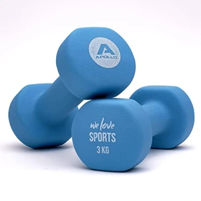 Image de Apollo Set Haltères Musculation Courts Poids Fitness, 2x3kg Support d&#039;Haltères Inclus Kit Femmes &amp; Hommes Dumbbell 3kg