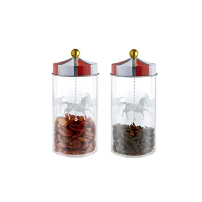 Image de Alessi Circus MW68S2 Set De Deux Pots Design à Épices Hermétique en Verre Sérigraphié avec Couvercle Fer Blanc