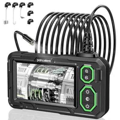 Image de Pancellent Caméra d&#039;inspection Endoscopique Industrielle,Caméra d&#039;égout IPS de 4,3 Pouces avec Serpent étanche IP67 Portable 1920P 8 lumières LED,câble Semi Rigide 5M