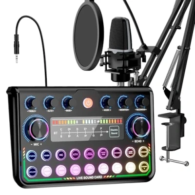 Image de SINWE Kit d&#039;équipement de podcast avec interface audio et microphone à condensateur studio pour smartphones PC, carte son Plug and Play en direct, idéal le streaming, chant, YouTube