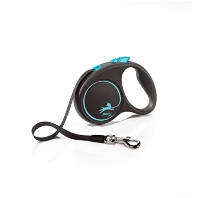 Image de Flexi, Laisse Modèle Black Design, Version Sangle, Forme Moderne et Ergonomique, Système de Guidage perfectionné, à Enrouleur, Made in Germany, Black/Blue, S 5m