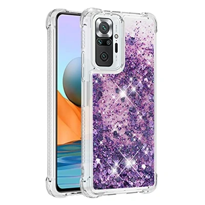 Image de KBIKO zxl Glitter Coque pour Xiaomi Redmi Note 10 Pro Étui, Brillant Paillette Liquide Quicksands Filles Femmes Housse Clear Souple TPU Compatible avec Max.Purple YBL, (Bumper)