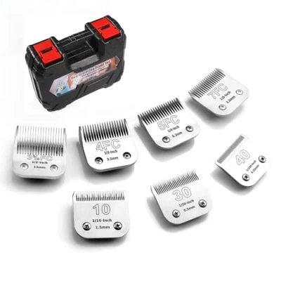 Image de YAZIYIR Lames détachables pour le toilettage des chiens en acier inoxydable, compatibles avec Andis, Oster A5, Wahl KM 10 Series, taille 10/30/40/7F/5F/4F/3F, 7 pièces