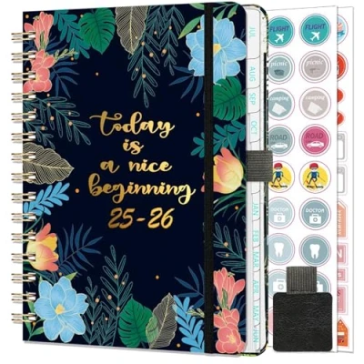 Image de Gumiho Agenda Semainier 2025 2026 Spirale A5 Planner (Juillet Juin 2026) 12 Mois Scolaire Avec boucle de stylo &amp; Autocollants plan (bleu foncé)