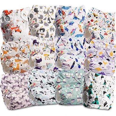 Image de Littles &amp; Bloomz Lot de 12 Bébé Couches Réutilisables en Tissu Couche Lavable à Poche avec Bouton Pression, FLP2 1201