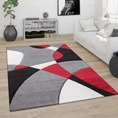 Image de Paco Home Tapis De Salon Poil Ras Moderne Look 3D Découpe Contour Motif Abstrait, Dimension:200x290 cm, Couleur:Rouge