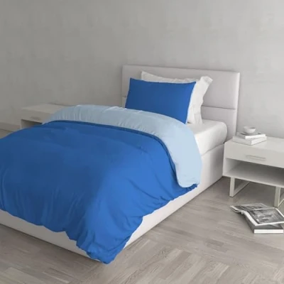 Image de Italian Bed Linen CP NC royal/azzurro 1PM Natural Color housse de couette double face couleur unie avec taies d&#039;oreiller, 100 % Coton, Royal/Bleu Clair, Small