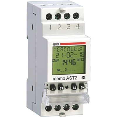 Image de VEMER VE343000 MEMO AST2 Minuterie Crépusculaire Astronomique, Interrupteur avec Interface NFC, Installation sur rail DIN, 2 Canaux, Blanc